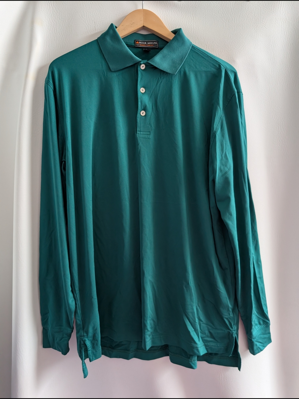 Peter Millar Summer Comfort Green Long-Sleeve Polo - L